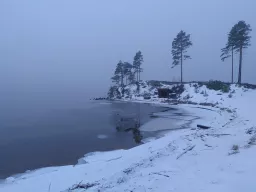 Verschneite Landschaft bei Linstø